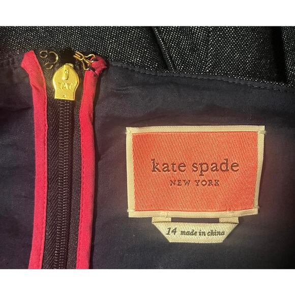 Kate Spade Dark Blue Denim Bow-waist Full Skirt Dress Womens sz. 14 - Picture 6 of 13